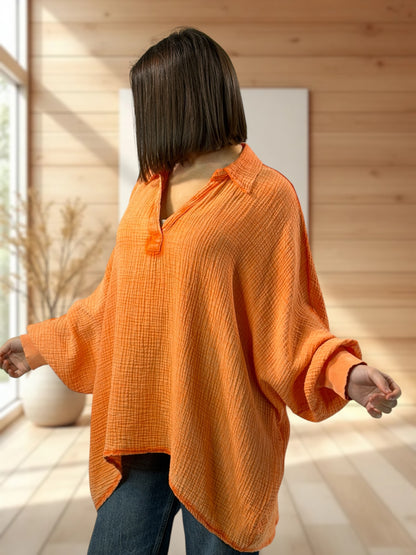 CELINE  - TUNIQUE OVERSIZE ORANGE EN GAZE DE COTON JUSQU'A LA TAILLE 56