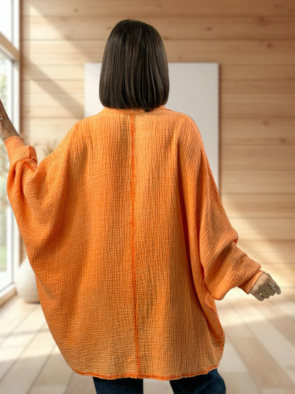 CELINE  - TUNIQUE OVERSIZE ORANGE EN GAZE DE COTON JUSQU'A LA TAILLE 56