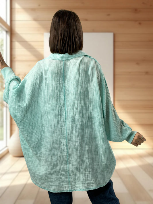 CELINE  - TUNIQUE OVERSIZE LAGON EN GAZE DE COTON JUSQU'A LA TAILLE 56