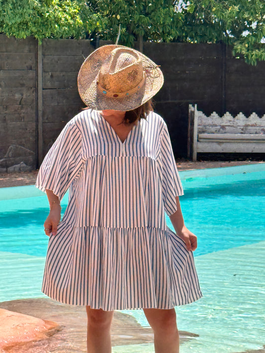 REGINA - ROBE TUNIQUE A RAYURE BLEUE JUSQU'A LA TAILLE 52