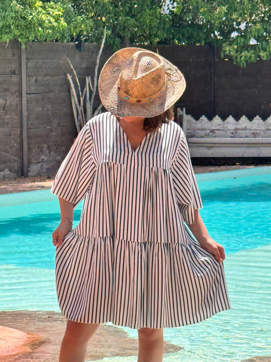 REGINA - ROBE TUNIQUE A RAYURE MARINE JUSQU'A LA TAILLE 52