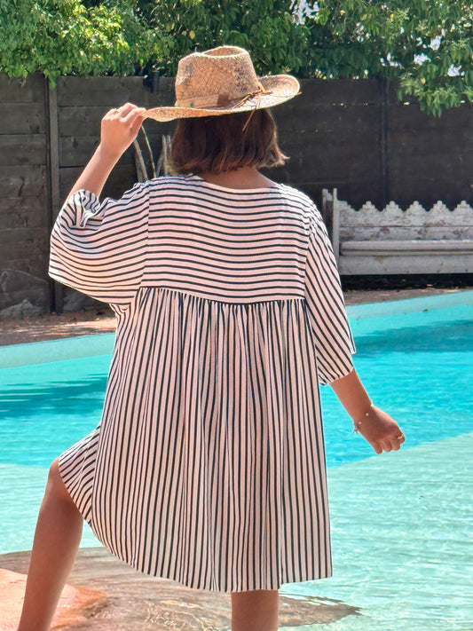 REGINA - ROBE TUNIQUE A RAYURE MARINE JUSQU'A LA TAILLE 52