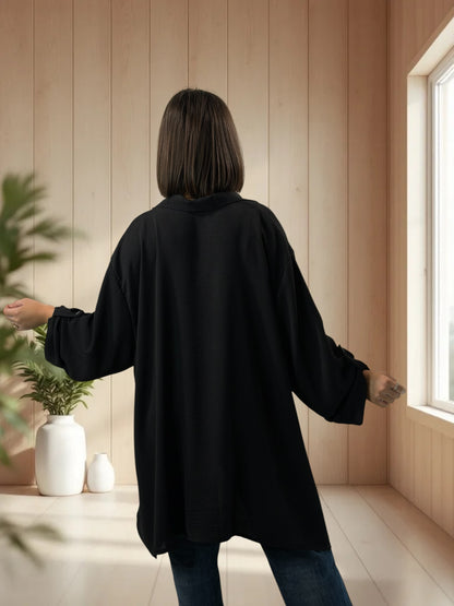 ABIGAIL - CHEMISE OVERSIZE NOIRE AVEC STRASS JUSQU'A LA TAILLE 58/60