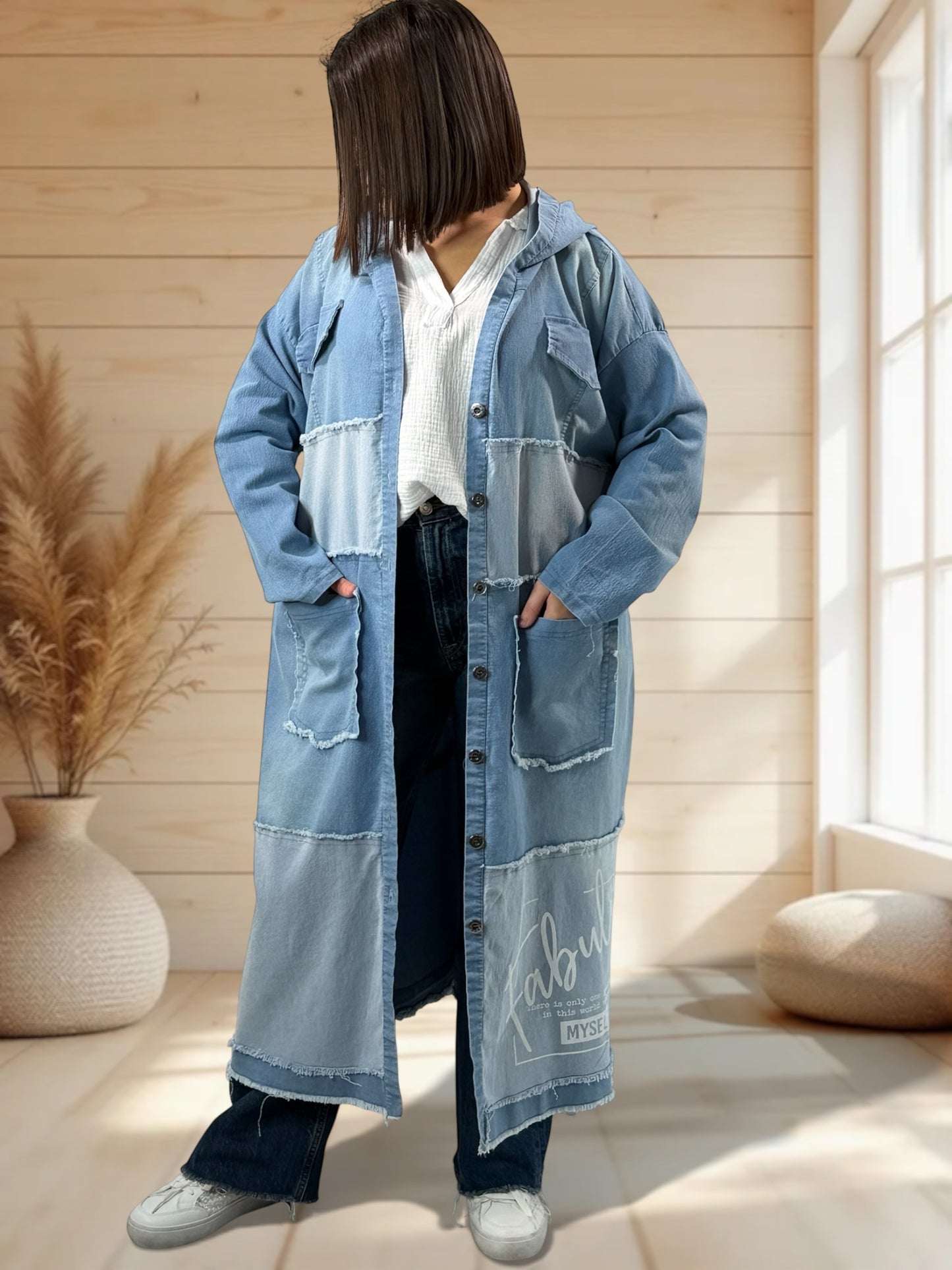 LAURY - TRENCH EN JEAN A CAPUCHE JUSQU'A LA TAILLE 52/54