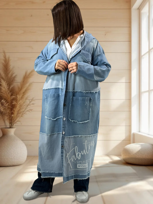 LAURY - TRENCH EN JEAN A CAPUCHE JUSQU'A LA TAILLE 52/54