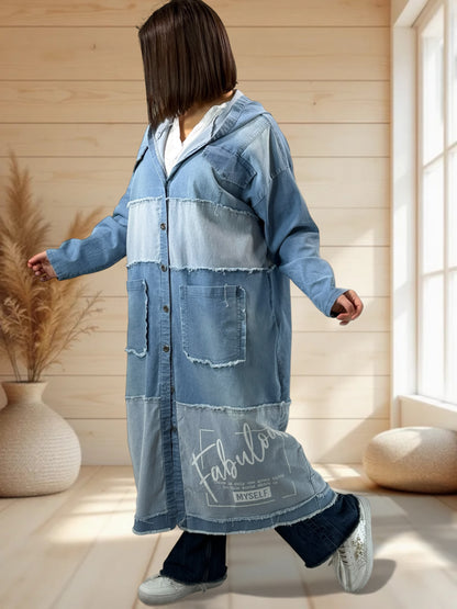 LAURY - TRENCH EN JEAN A CAPUCHE JUSQU'A LA TAILLE 52/54
