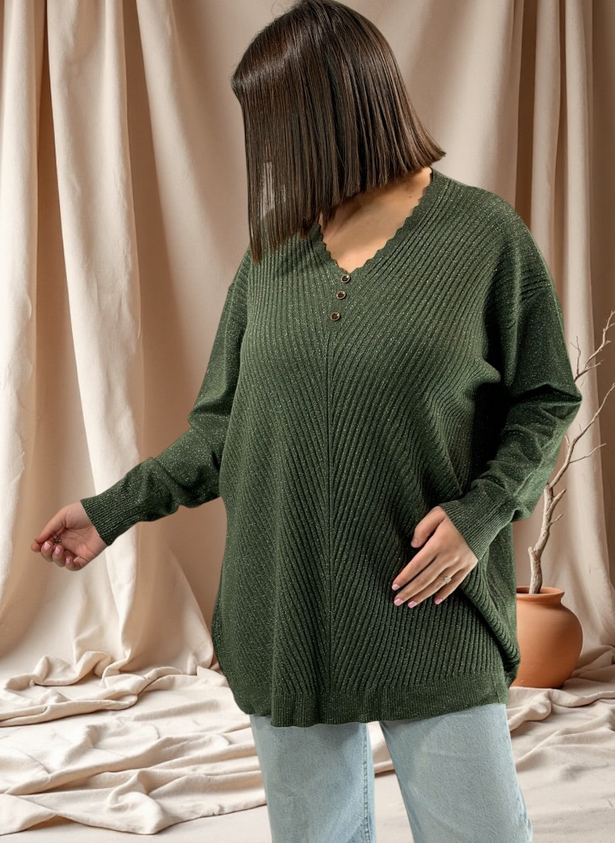 KELLY - PULL KAKI SCINTILLANT JUSQU'A LA TAILLE 52