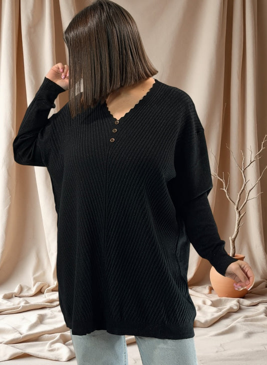 KELLY - PULL NOIR SCINTILLANT JUSQU'A LA TAILLE 52