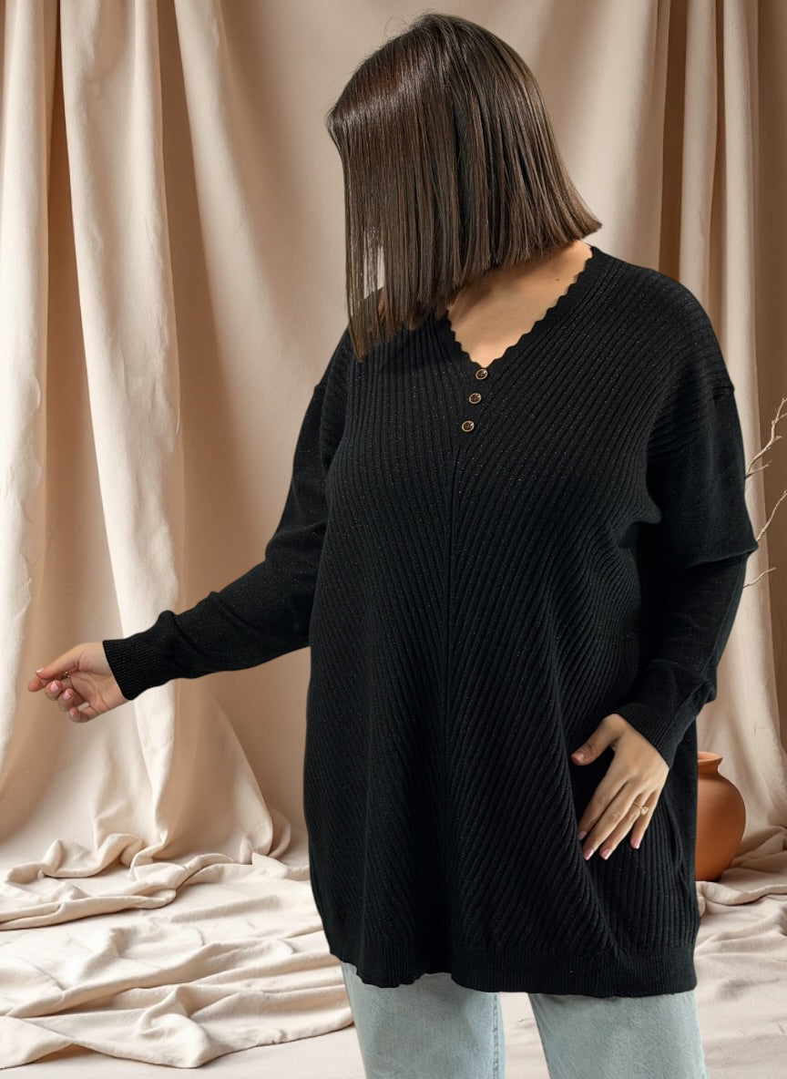 KELLY - PULL NOIR SCINTILLANT JUSQU'A LA TAILLE 52