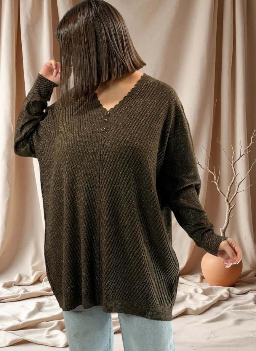 KELLY - PULL MARRON SCINTILLANT JUSQU'A LA TAILLE 52