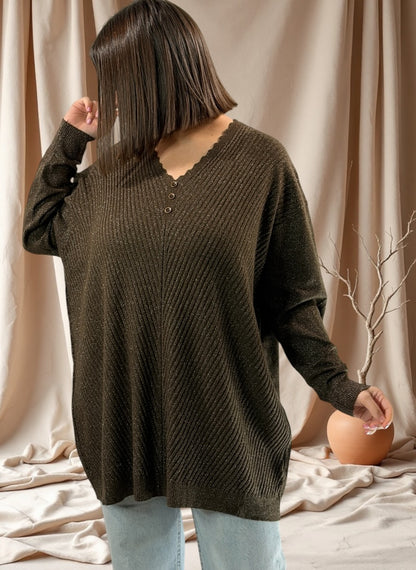 KELLY - PULL MARRON SCINTILLANT JUSQU'A LA TAILLE 52