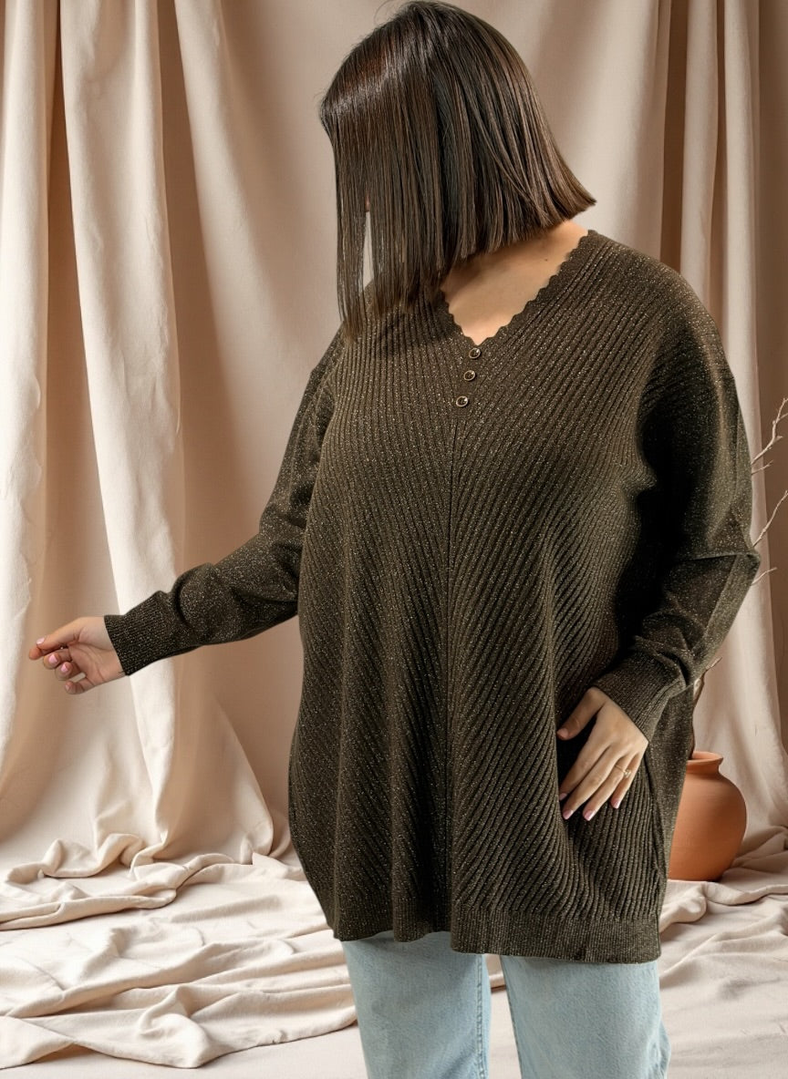 KELLY - PULL MARRON SCINTILLANT JUSQU'A LA TAILLE 52