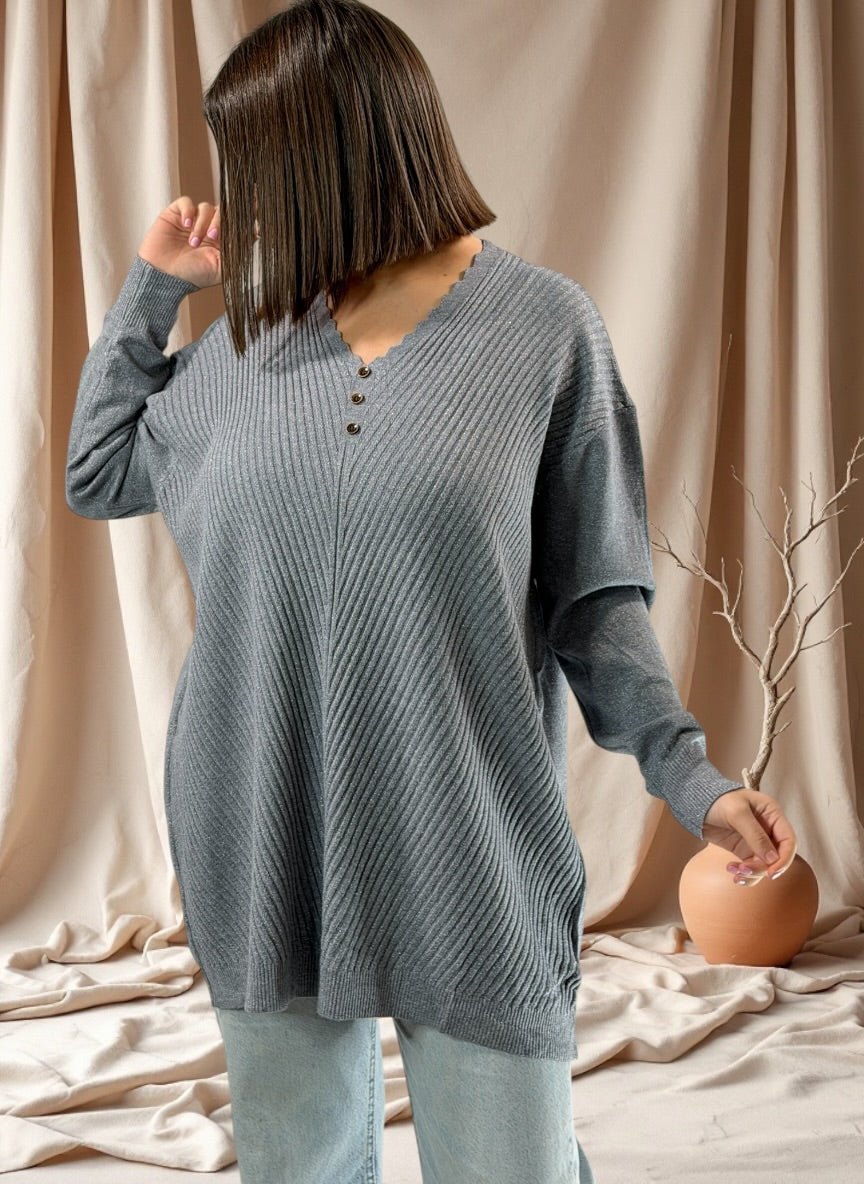 KELLY - PULL GRIS SCINTILLANT JUSQU'A LA TAILLE 52