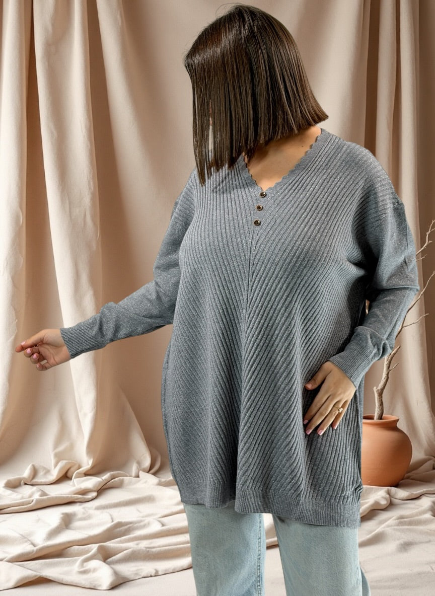 KELLY - PULL GRIS SCINTILLANT JUSQU'A LA TAILLE 52