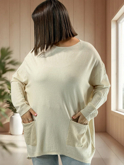 GABBY - PULL BEIGE EN MAILLE 2 POCHES JUSQU'A LA TAILLE 54