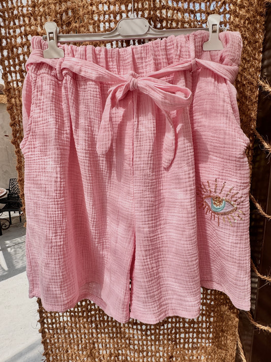 MYKONOS - SHORT ROSE OEIL EN SEQUINS TAILLE 46/48 A 52