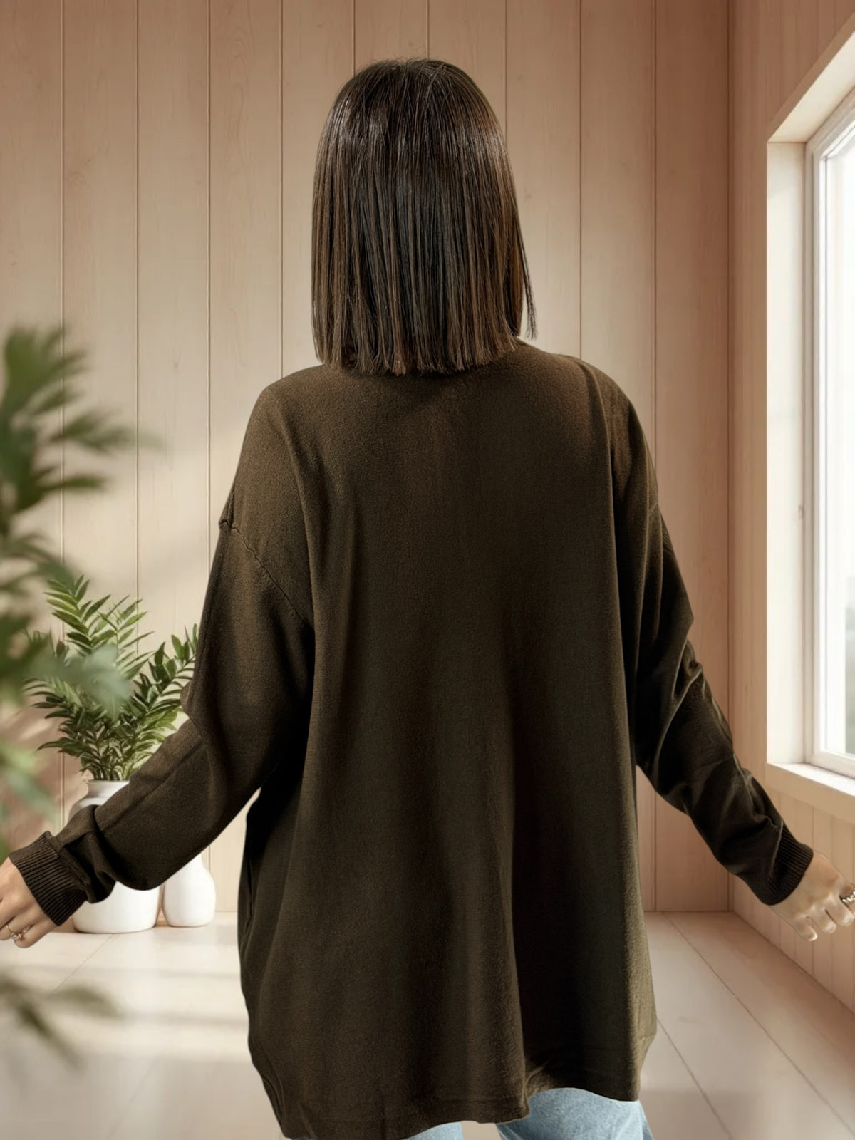 GABBY - PULL MARRON EN MAILLE 2 POCHES JUSQU'A LA TAILLE 54