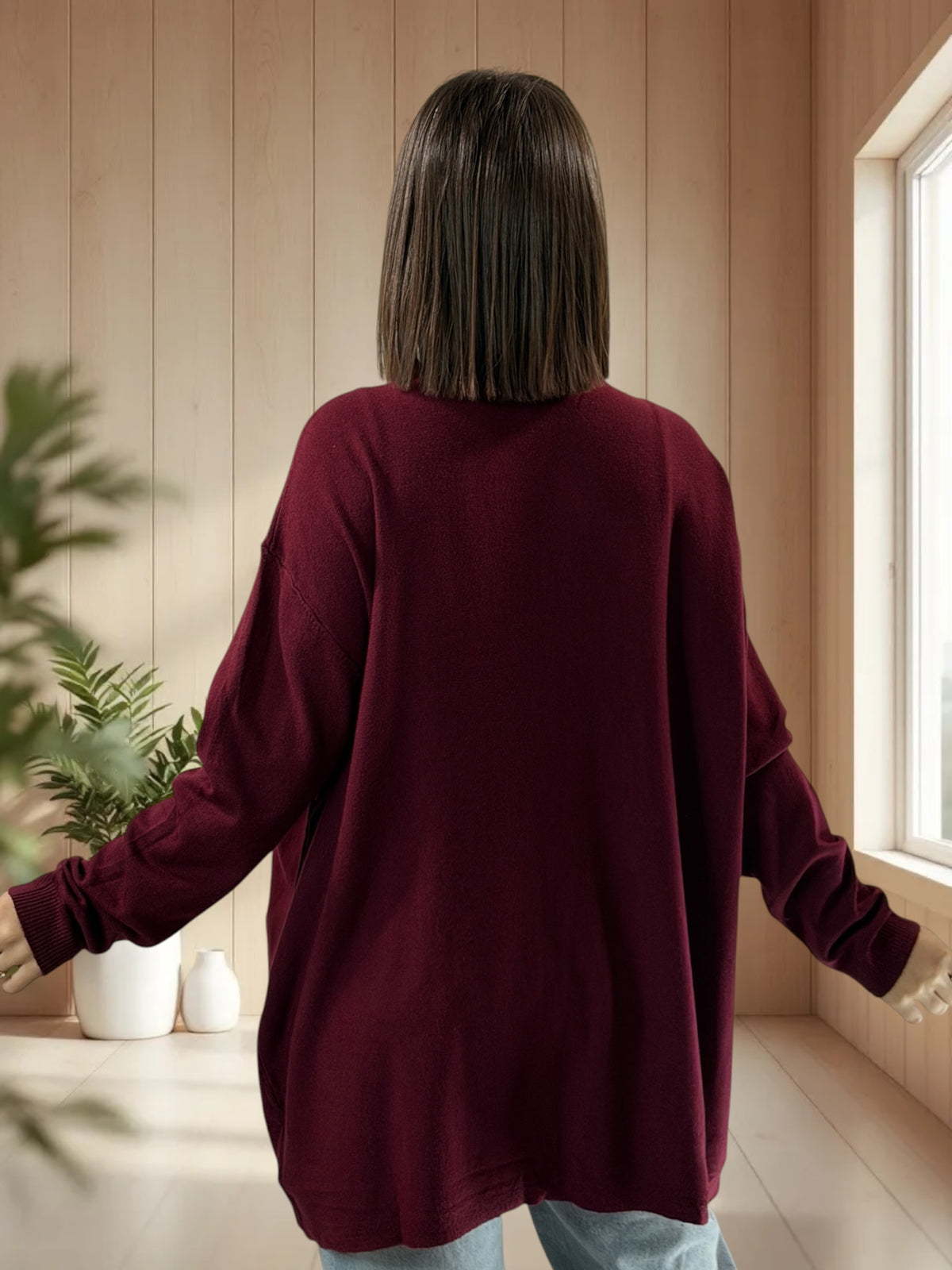 GABBY - PULL BORDEAUX EN MAILLE 2 POCHES JUSQU'A LA TAILLE 54