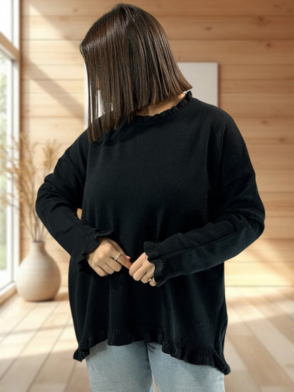 FLAVIE - PULL NOIR FROUFROUS SCINTILLANTS JUSQU'A LA TAILLE 50/52