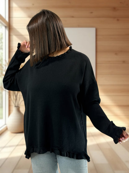 FLAVIE - PULL NOIR FROUFROUS SCINTILLANTS JUSQU'A LA TAILLE 50/52