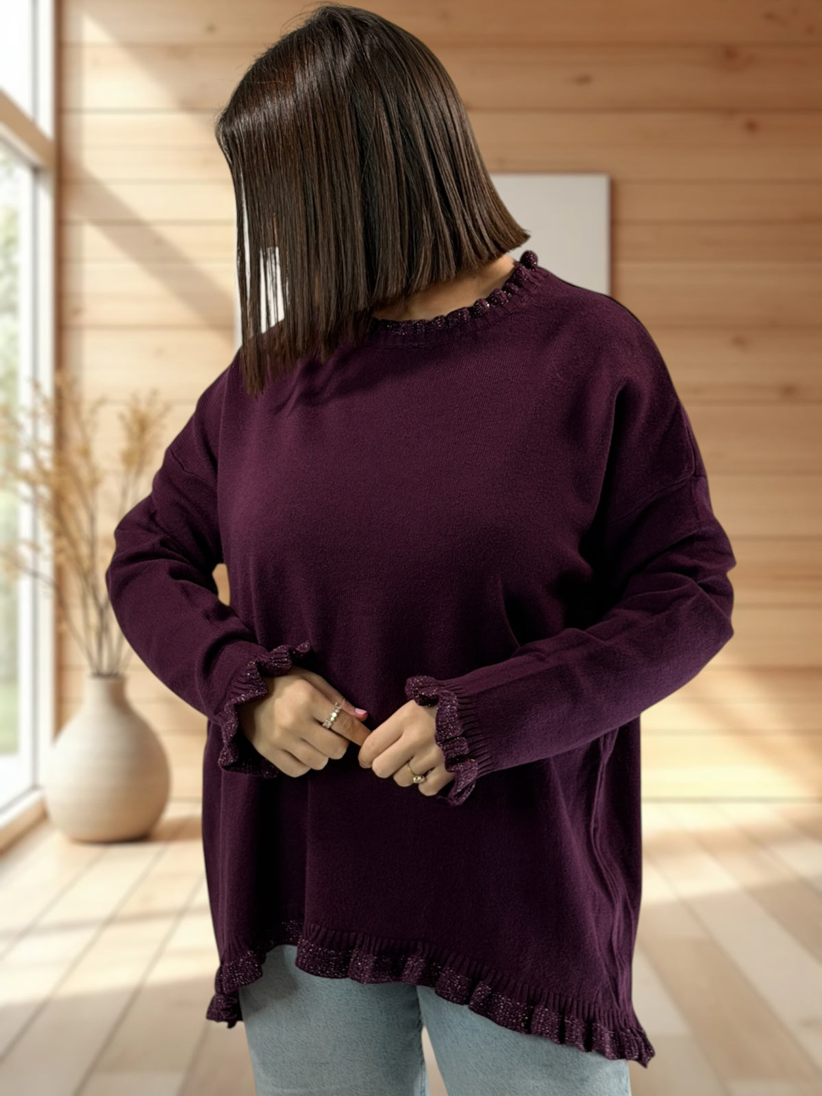 FLAVIE - PULL RAISIN FROUFROUS SCINTILLANTS JUSQU'A LA TAILLE 50/52