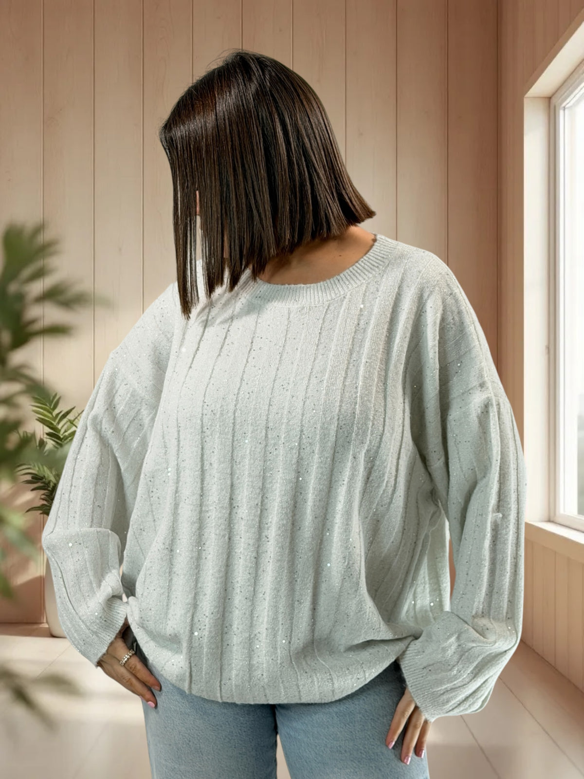 SERENA - PULL OVERSIZE BLANC AVEC SEQUINS JUSQU'A LA TAILLE 52/54