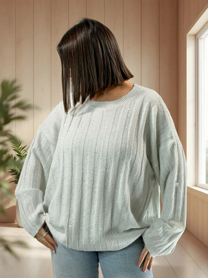 SERENA - PULL OVERSIZE BLANC AVEC SEQUINS JUSQU'A LA TAILLE 52/54