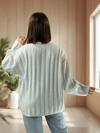 SERENA - PULL OVERSIZE BLANC AVEC SEQUINS JUSQU'A LA TAILLE 52/54