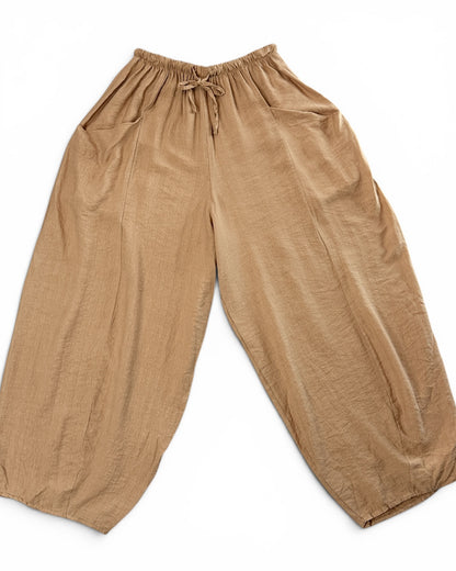 MAXOU - PANTALON CAMEL COUPE BARREL FLUIDE TAILLE 48 A 54