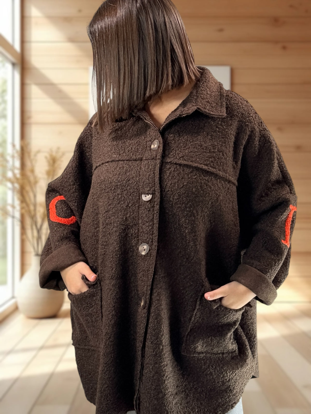 BOSTON - VESTE OVERSIZE MARRON JUSQU'A LA TAILLE 54/56