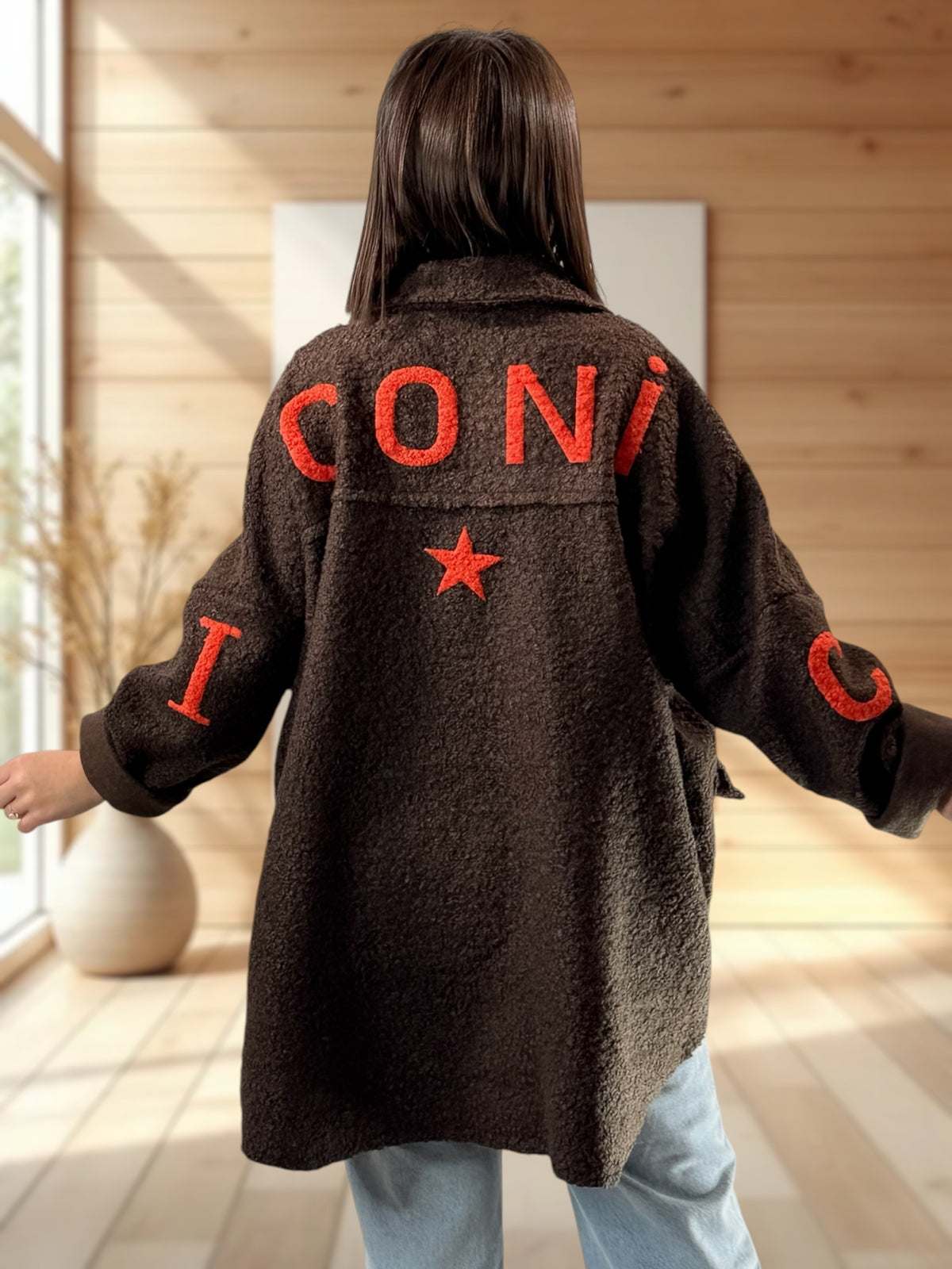 BOSTON - VESTE OVERSIZE MARRON JUSQU'A LA TAILLE 54/56