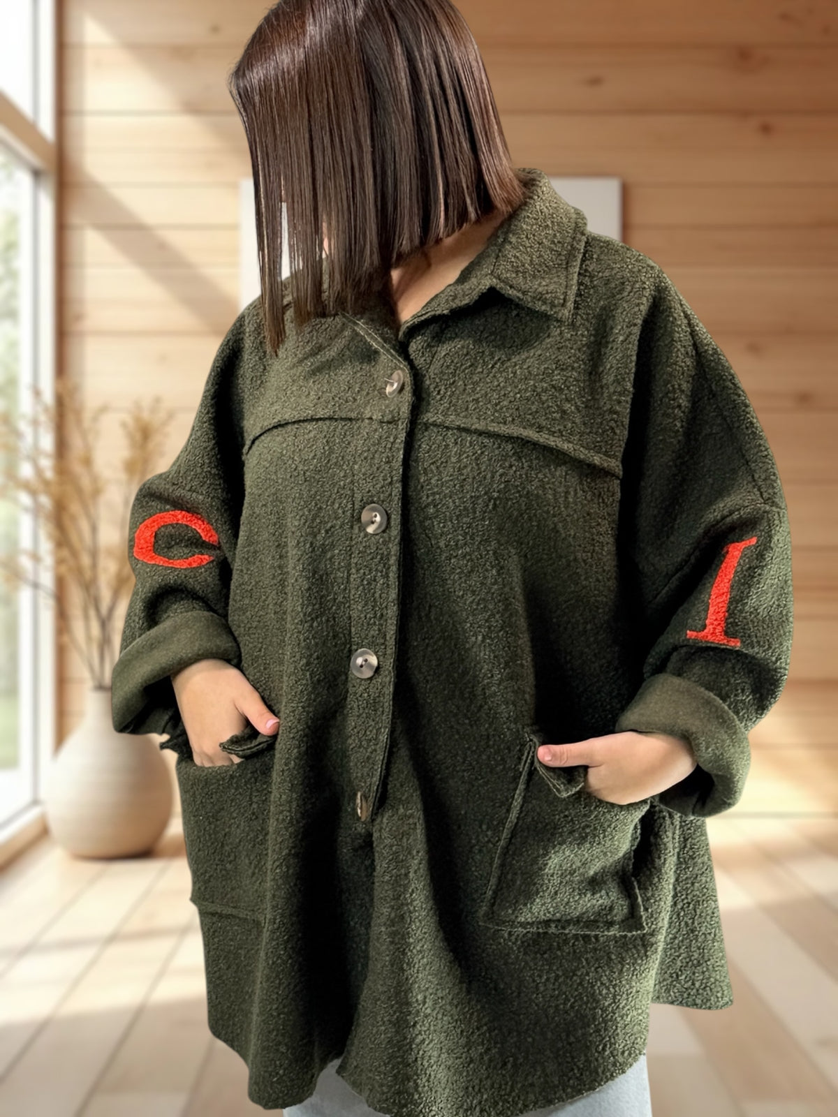 BOSTON - VESTE OVERSIZE KAKI JUSQU'A LA TAILLE 54/56