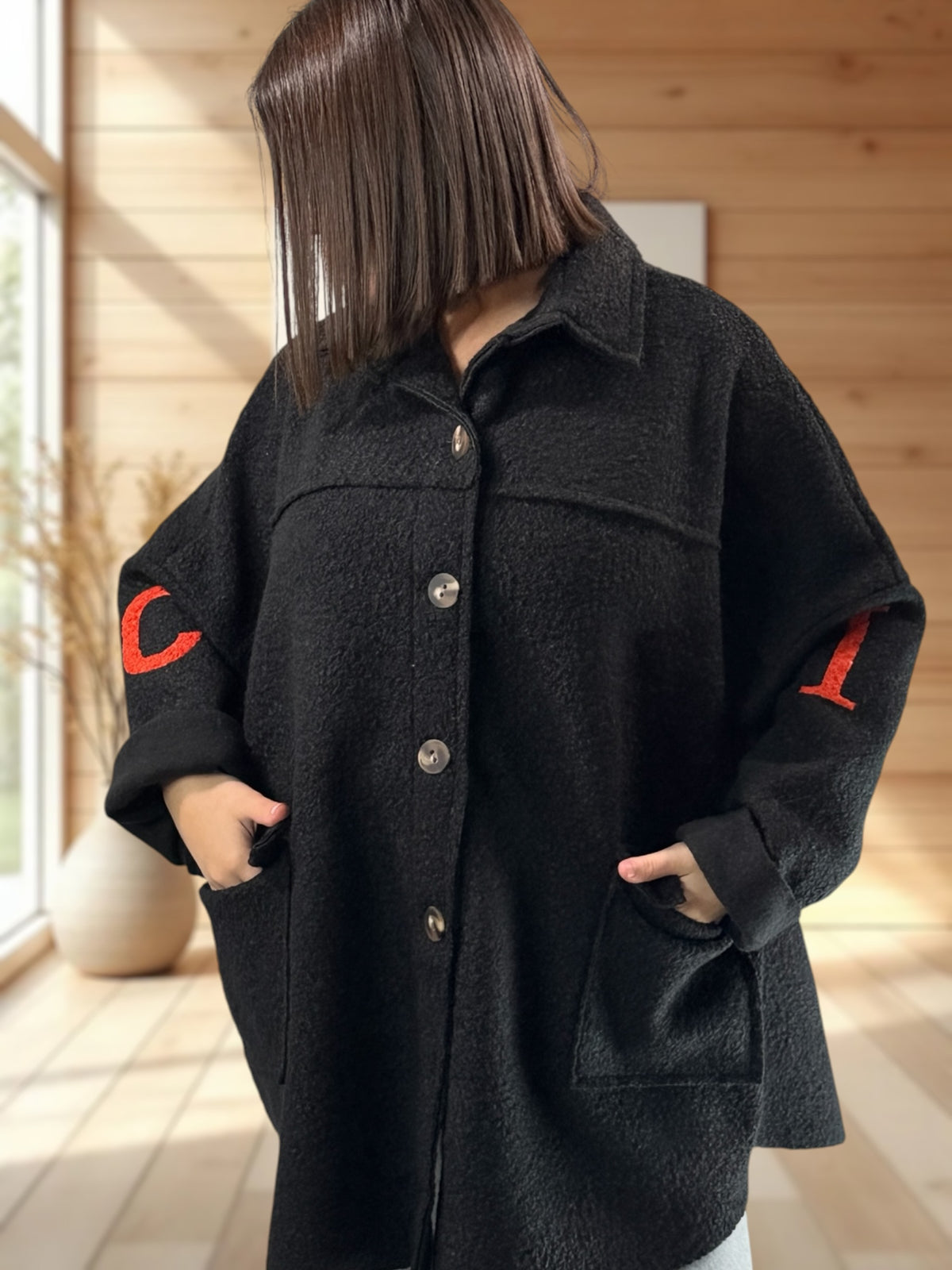 BOSTON - VESTE OVERSIZE NOIRE JUSQU'A LA TAILLE 54/56