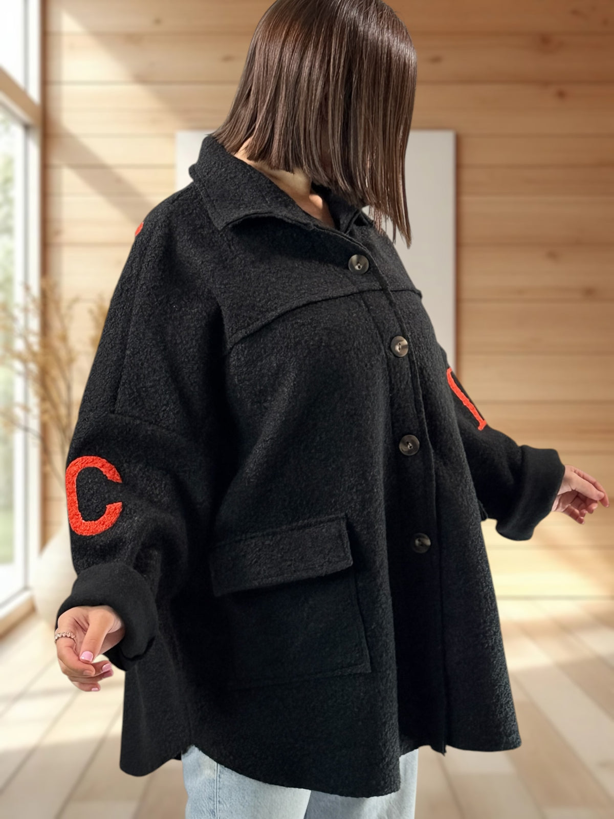 BOSTON - VESTE OVERSIZE NOIRE JUSQU'A LA TAILLE 54/56