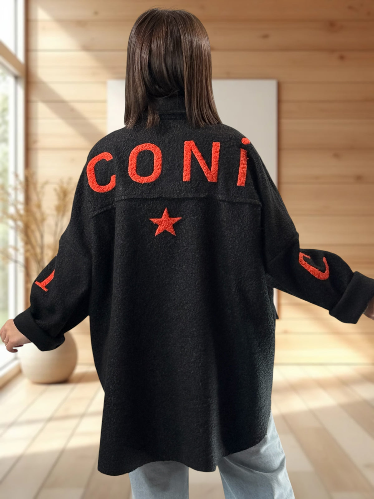 BOSTON - VESTE OVERSIZE NOIRE JUSQU'A LA TAILLE 54/56