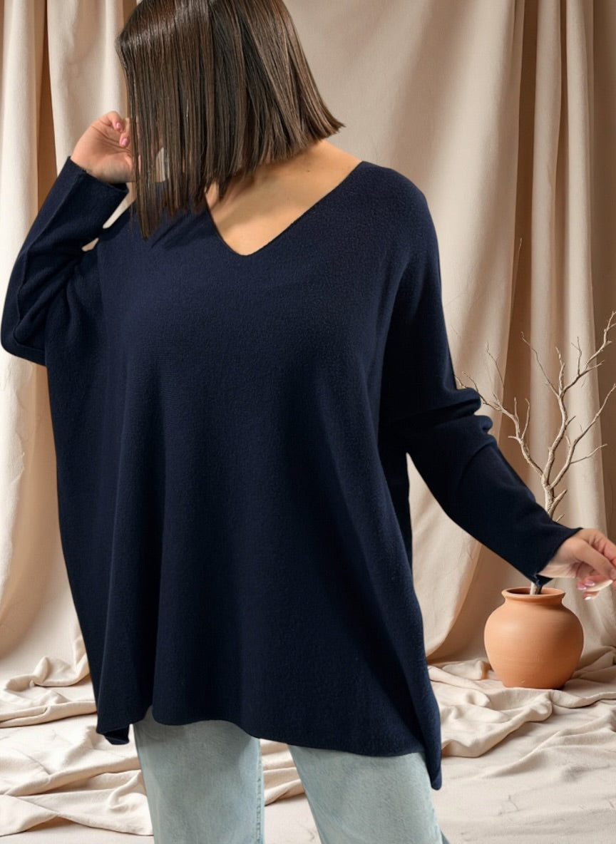 PAOLA - PULL OVERSIZE MARINE JUSQU'A LA TAILLE 54/56