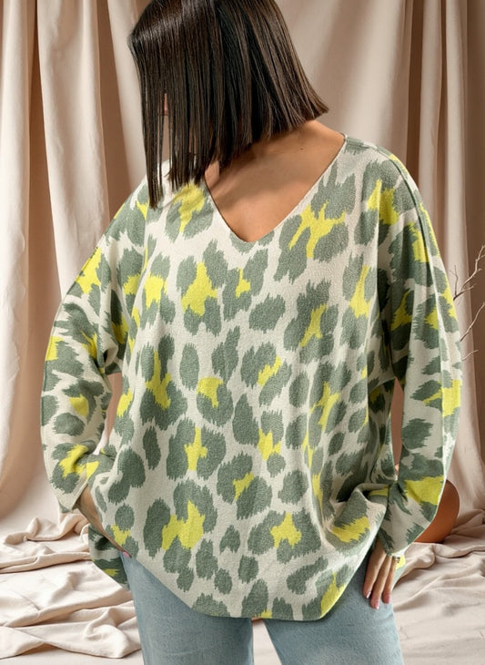 LEONARD - PULL OVERSIZE LEOPARD JUSQU'A LA TAILLE 54