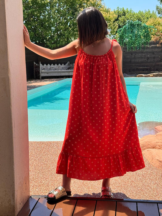 INGRID - ROBE OVERSIZE ROUGE A POIS JUSQU'A LA TAILLE 56