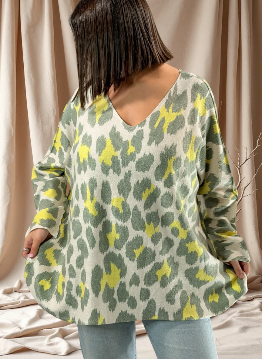 LEONARD - PULL OVERSIZE LEOPARD JUSQU'A LA TAILLE 54