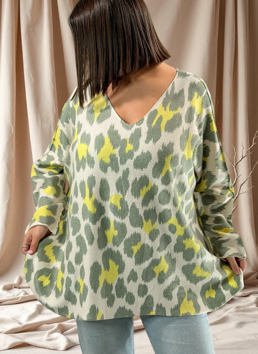 LEONARD - PULL OVERSIZE LEOPARD JUSQU'A LA TAILLE 54