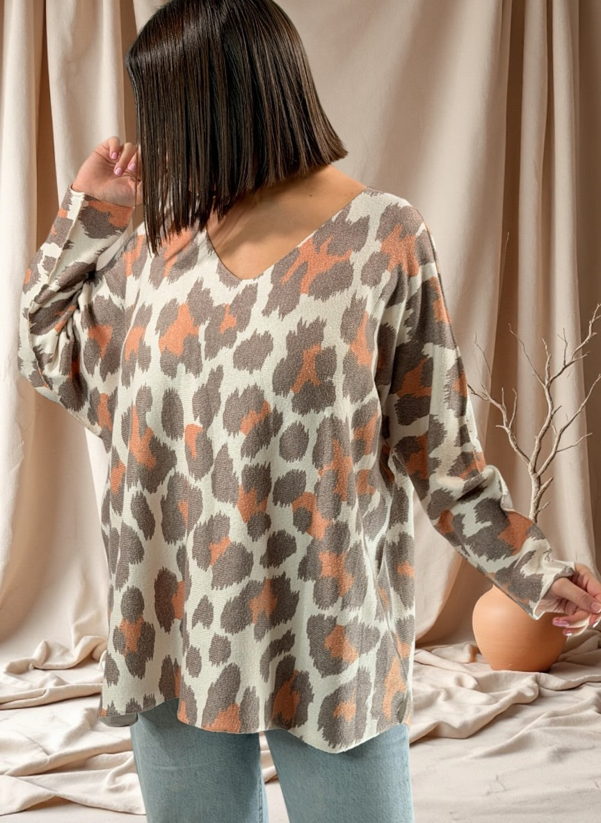 LEONARD - PULL OVERSIZE LEOPARD JUSQU'A LA TAILLE 54