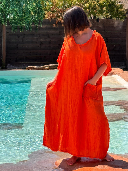 ABBY - ROBE OVERSIZE ORANGE 1 POCHE JUSQU'A LA TAILLE 54
