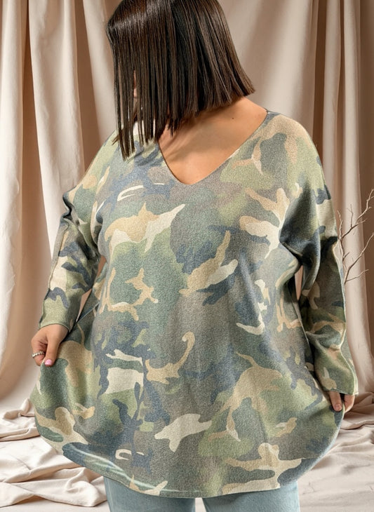LEONARD - PULL OVERSIZE CAMOUFLAGE JUSQU'A LA TAILLE 54
