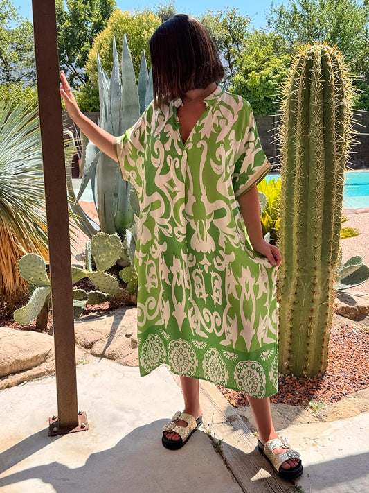 LALY - ROBE OVERSIZE MOTIF VERT JUSQU'A LA TAILLE 54