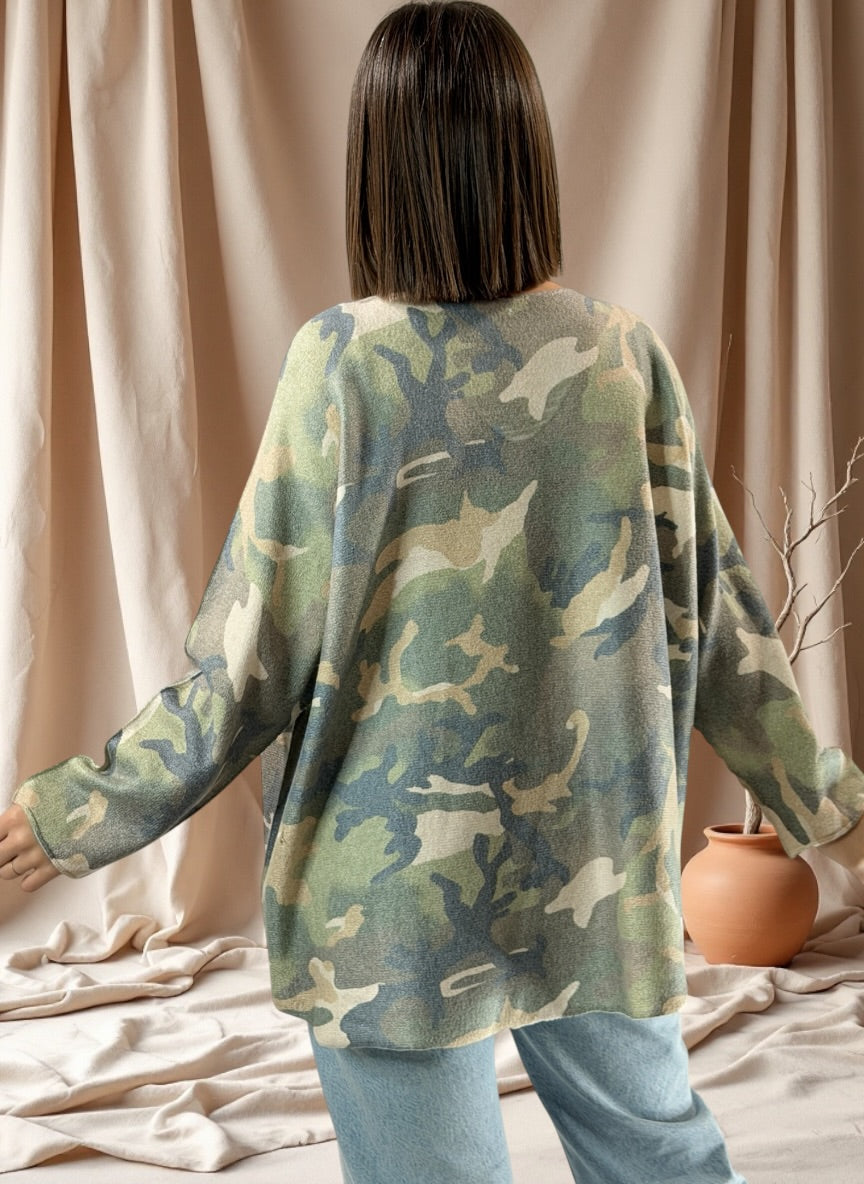 LEONARD - PULL OVERSIZE CAMOUFLAGE JUSQU'A LA TAILLE 54