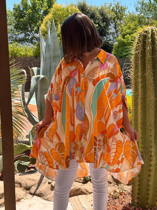 ANELISE - TUNIQUE OVERSIZE MOTIF ORANGE JUSQU'A LA TAILLE 58