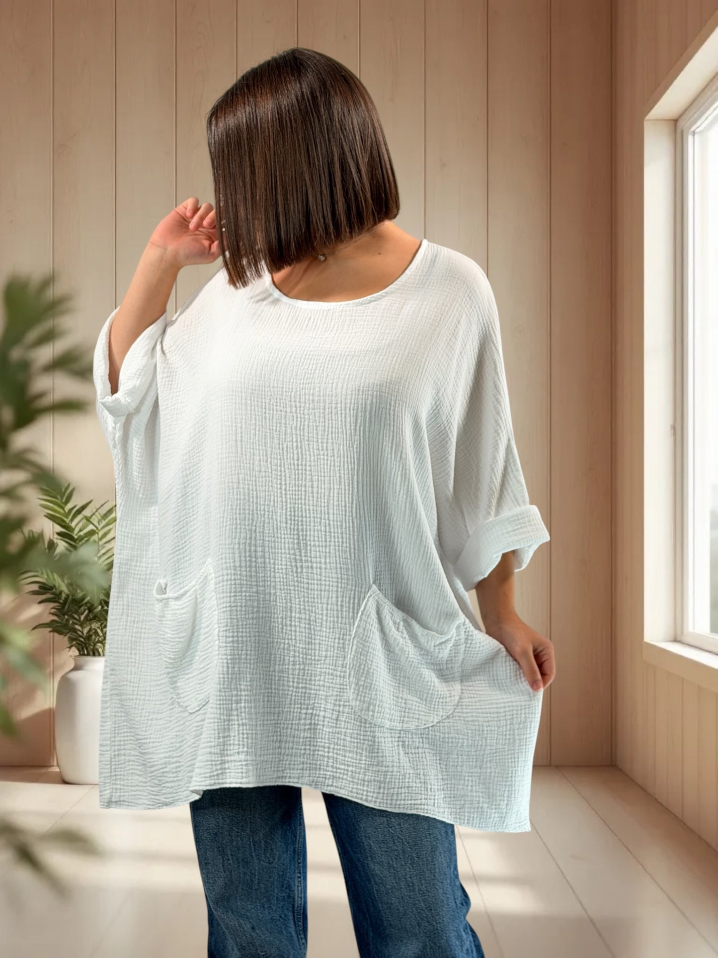 ANAIS - TUNIQUE OVERSIZE BLANCHE EN GAZE DE COTON JUSQU'A LA TAILLE 58