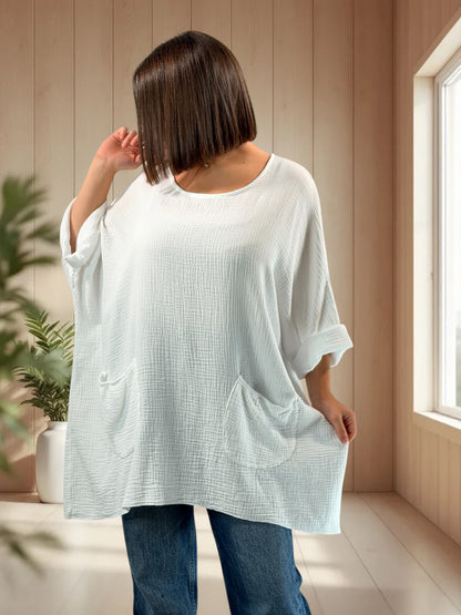 ANAIS - TUNIQUE OVERSIZE BLANCHE EN GAZE DE COTON JUSQU'A LA TAILLE 58