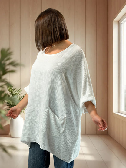 ANAIS - TUNIQUE OVERSIZE BLANCHE EN GAZE DE COTON JUSQU'A LA TAILLE 58
