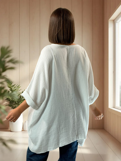 ANAIS - TUNIQUE OVERSIZE BLANCHE EN GAZE DE COTON JUSQU'A LA TAILLE 58